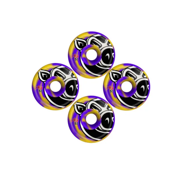 Ruedas Pig Wheels Head Swirl C Line Morado Amarillo 53mm - Imagen 2